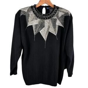 Diffusion Evening Silk Blend Womens Top Angora Wool Long Sleeve Blouse M Sweater